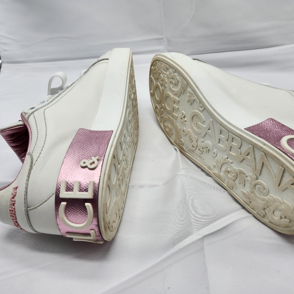 Authenticated Dolce & Gabbana Women Pink & White Sneakers Shoes Size 7/37.5 - Picture 14 of 16